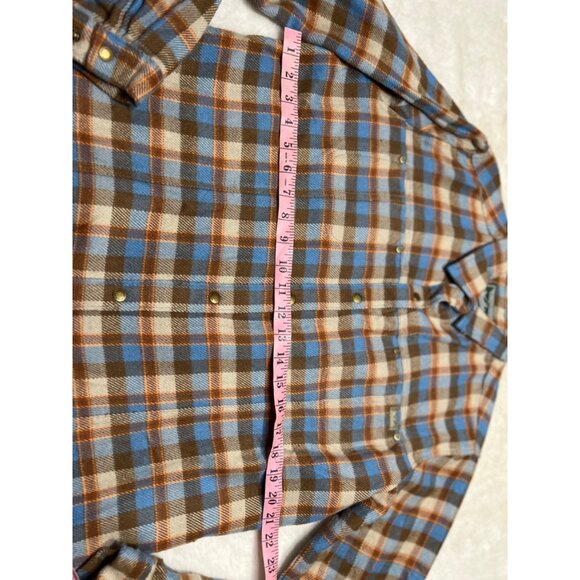 Woolrich Plaid Button-Up Flannel Shirt Brown/Bluebell Wool/Acrylic womens size l - Picture 3 of 6
